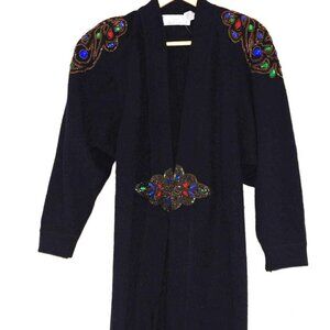 S.S.G. Caterine Lover Embroidered Black angora Long Cardigan Accents size S